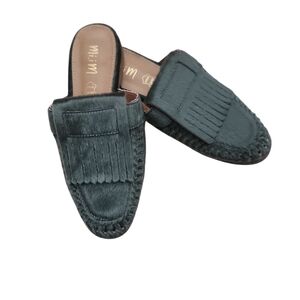 Mi.iM Green Genuine Leather Fringe Mule Loafers | Women’s 7